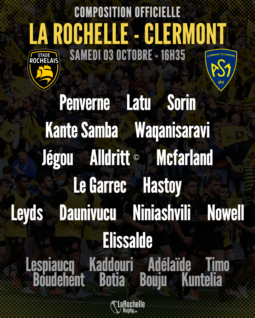La Rochelle - Clermont : La compo du Stade Rochelais dévoilée pour le match de samedi en Top 14