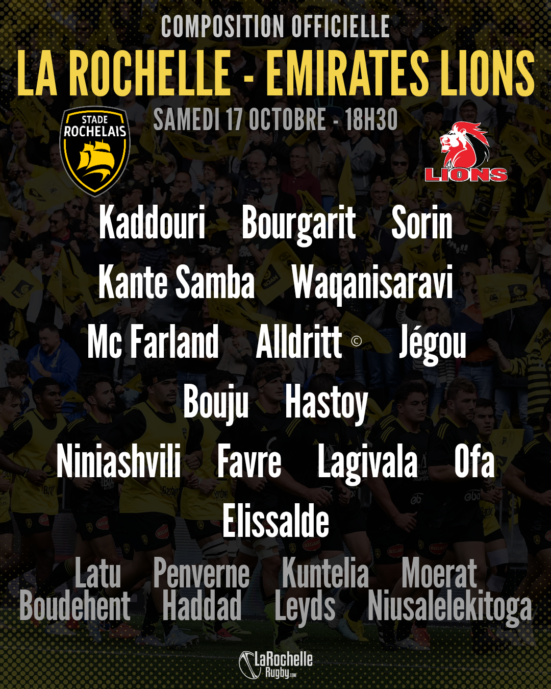 Stade Rochelais : La compo officielle dévoilée pour la réception des Lions ce samedi en Champions Cup