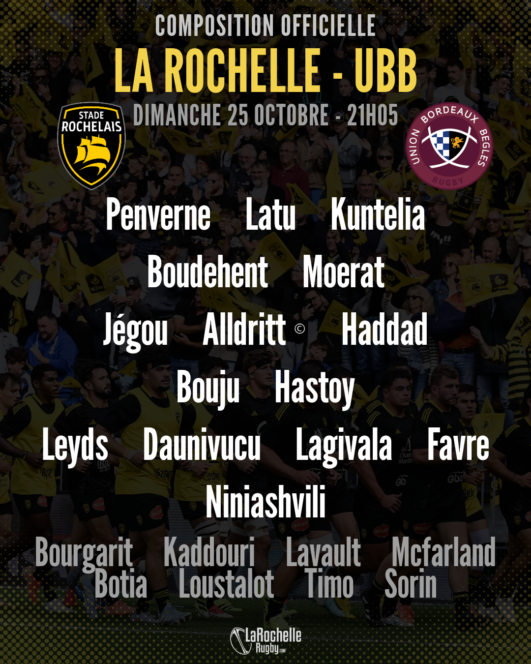Stade Rochelais : La compo officielle dévoilée pour la réception de l'UBB dimanche en Top 14
