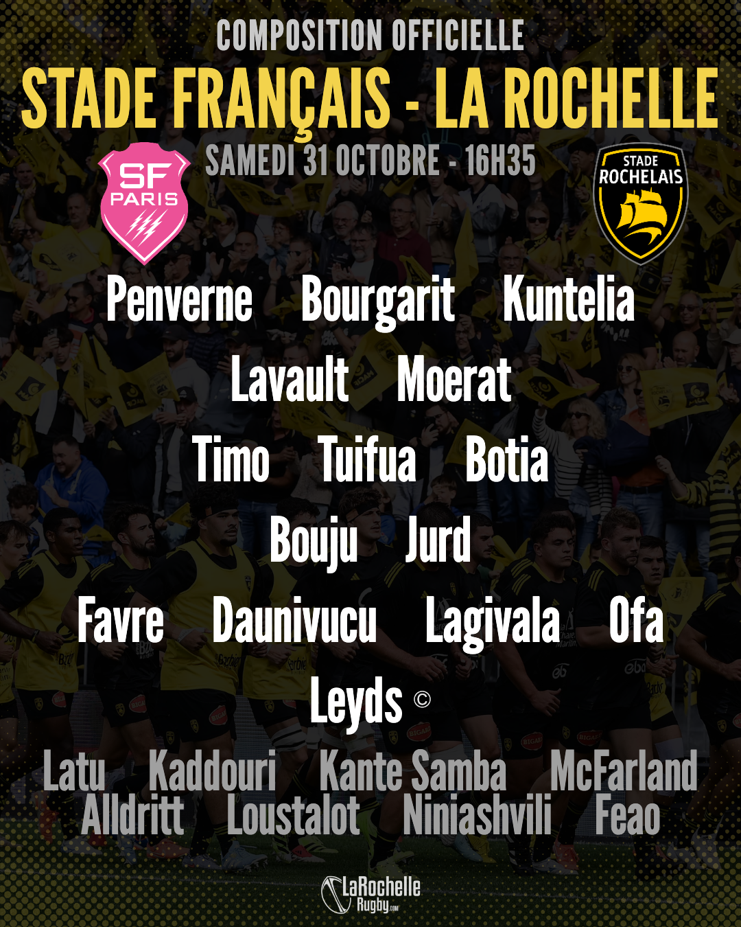 Stade Rochelais : La compo officielle dévoilée pour affronter le Stade Français ce samedi en Top 14