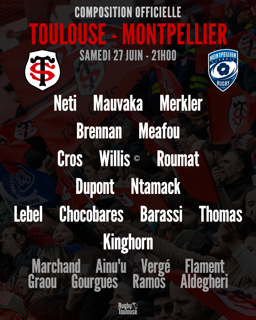 Toulouse - Montpellier : La composition officielle du Stade Toulousain révélée pour la finale du Top 14 samedi
