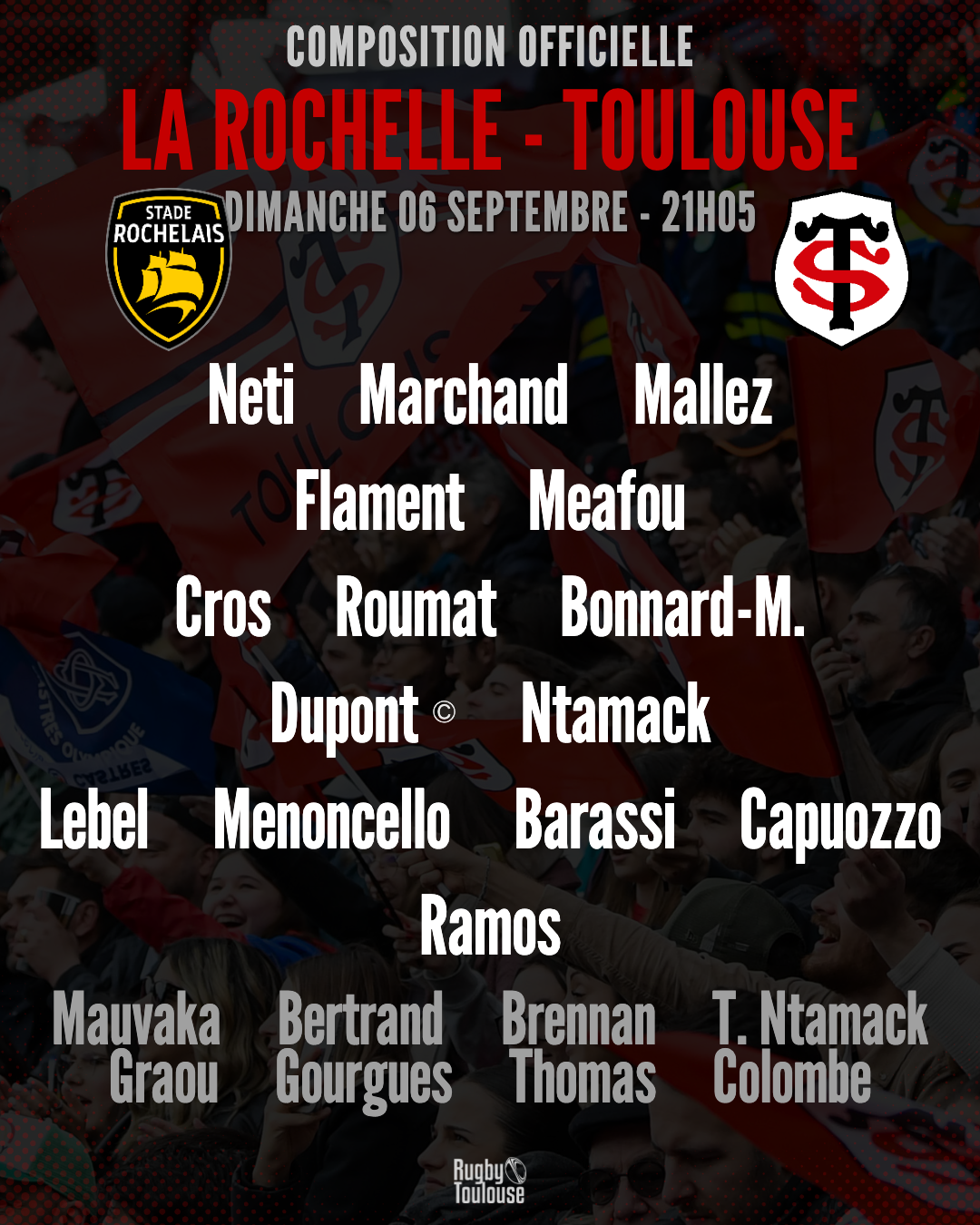 Stade Toulousain : La compo officielle dévoilée pour le déplacement à La Rochelle dimanche en Top 14