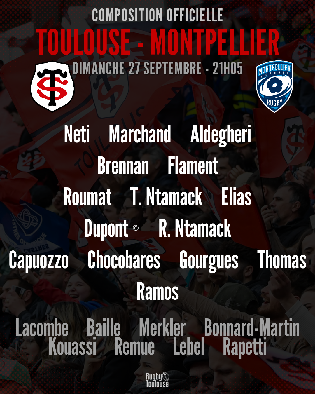Stade Toulousain : La compo officielle dévoilée pour la réception de Montpellier dimanche en Top 14