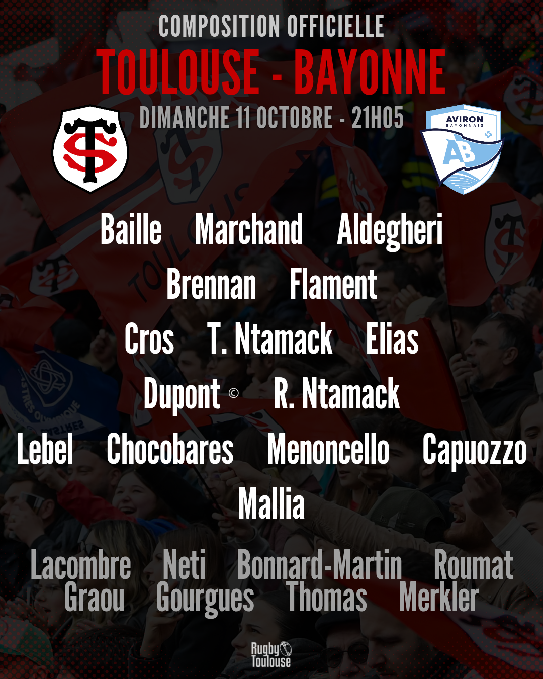Stade Toulousain : La compo officielle dévoilée pour la réception de Bayonne dimanche en Top 14