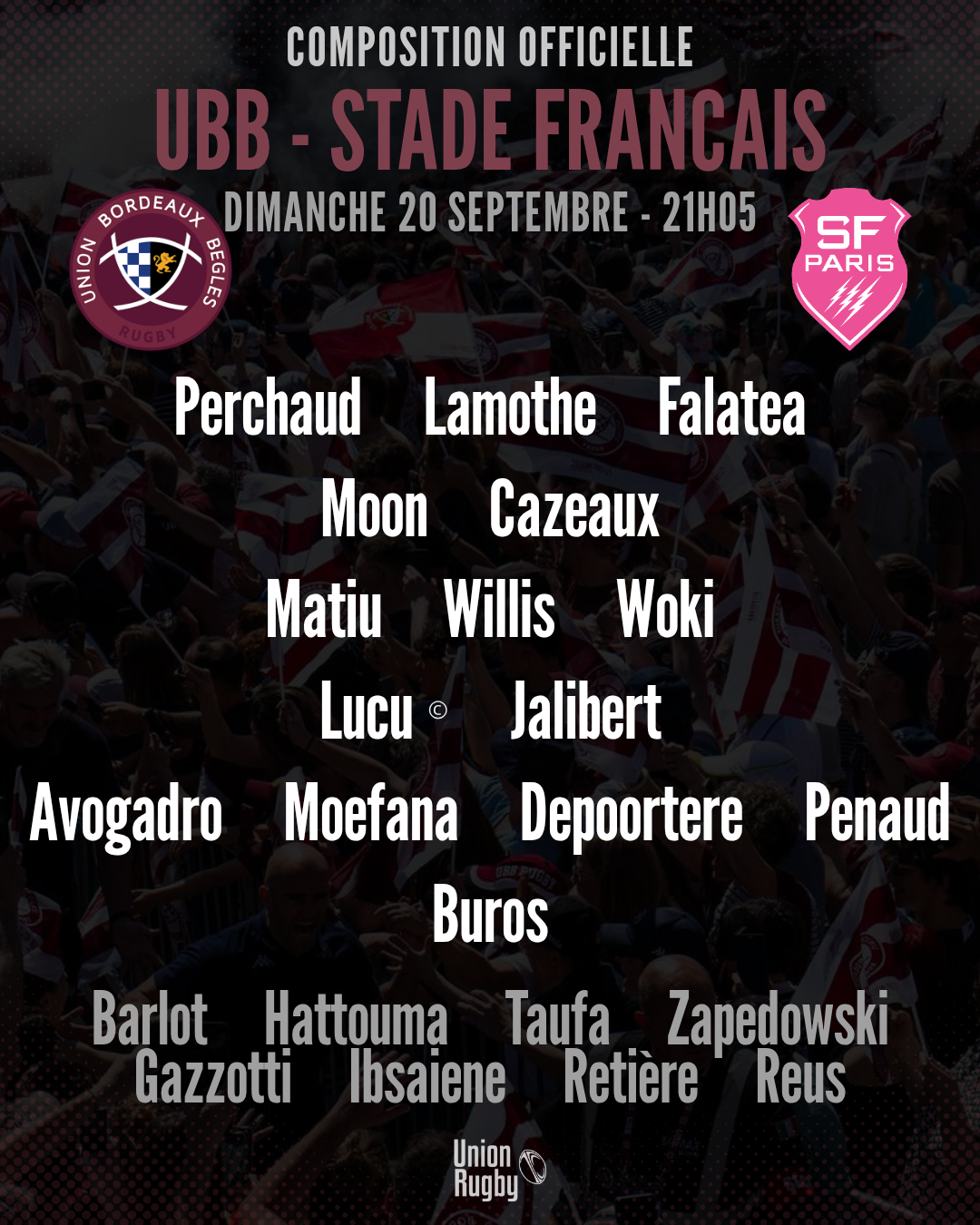 UBB : La composition officielle dévoilée pour la réception du Stade Français dimanche en Top 14