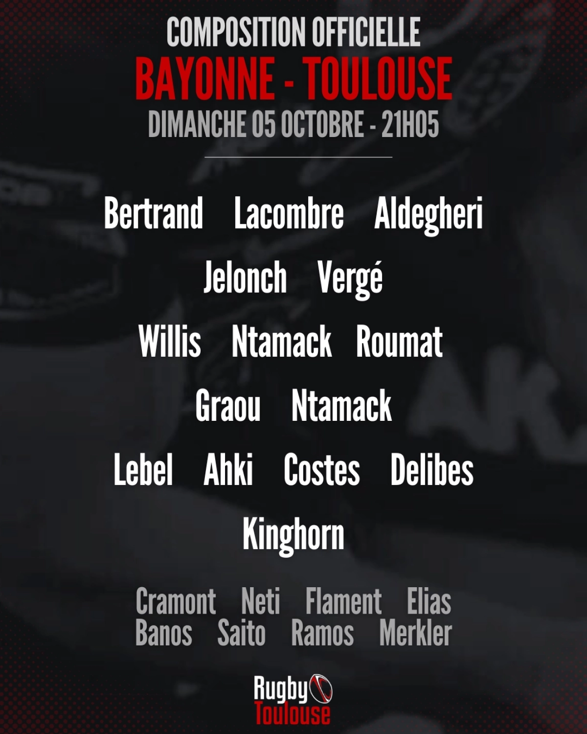 Bayonne - Toulouse : Composition officielle du Stade Toulousain dévoilée pour le choc de dimanche