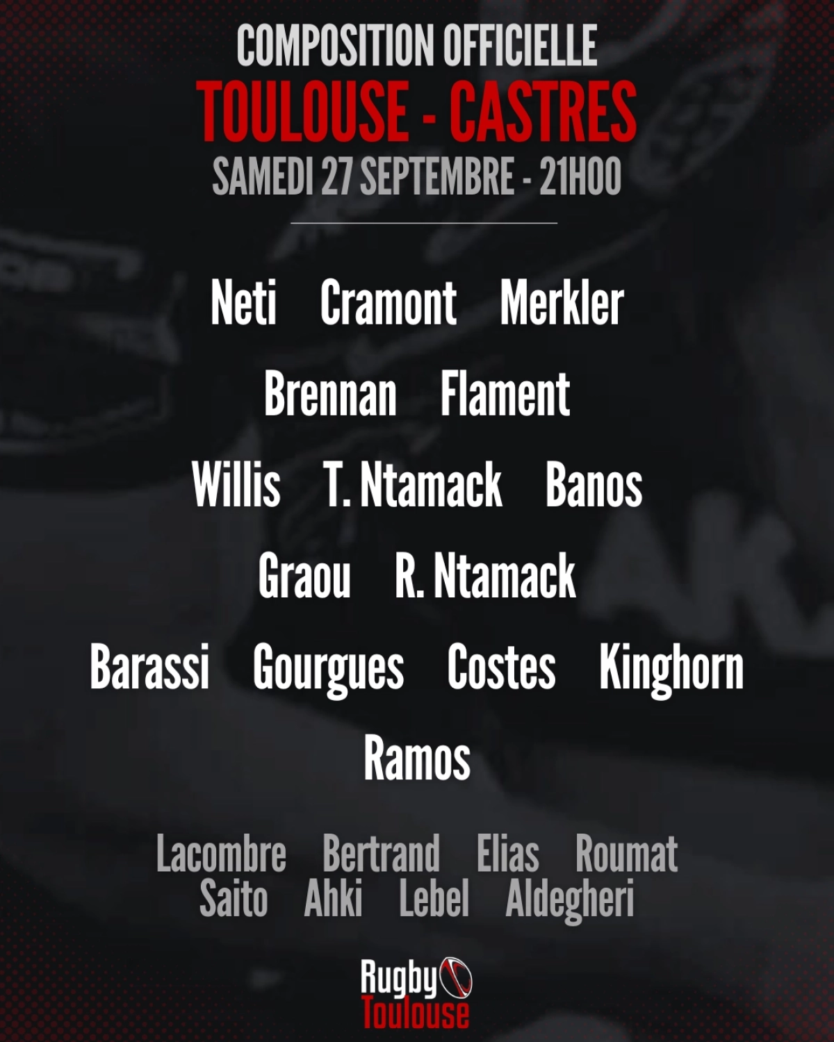 Compo Toulouse - Castres : La composition révélée pour le derby ce samedi en Top 14