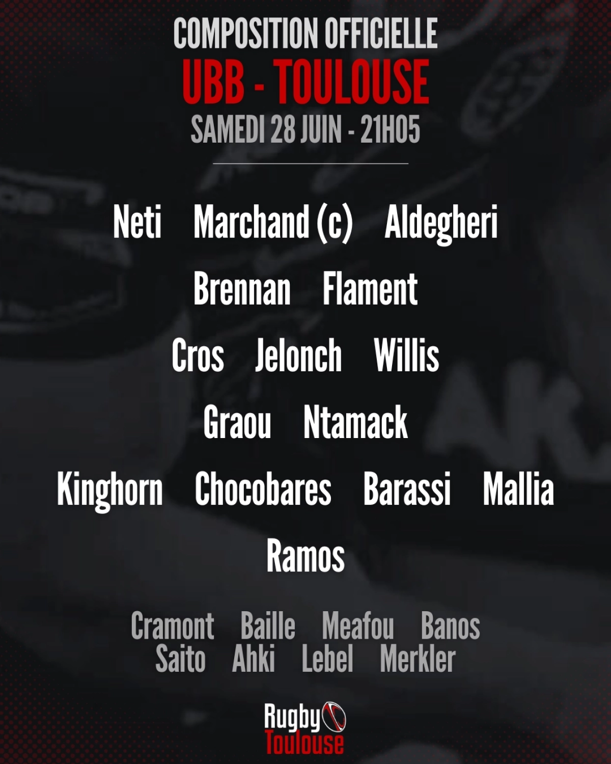 Finale Top 14 : Les compositions officielles dévoilées pour UBB - Toulouse