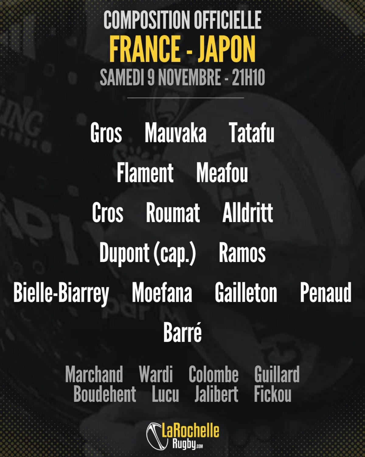 France Japon : La composition des Bleus ! Avec des Rochelais titulaires et sur le banc