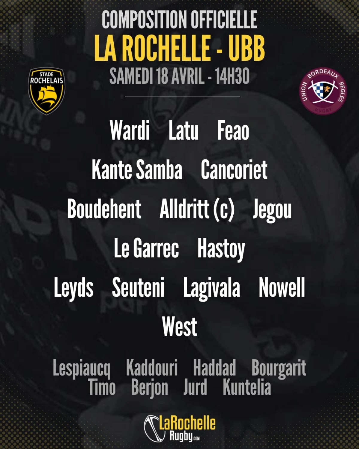 La Rochelle - UBB : La compo officielle du Stade Rochelais dévoilée pour le défi de samedi en Top 14