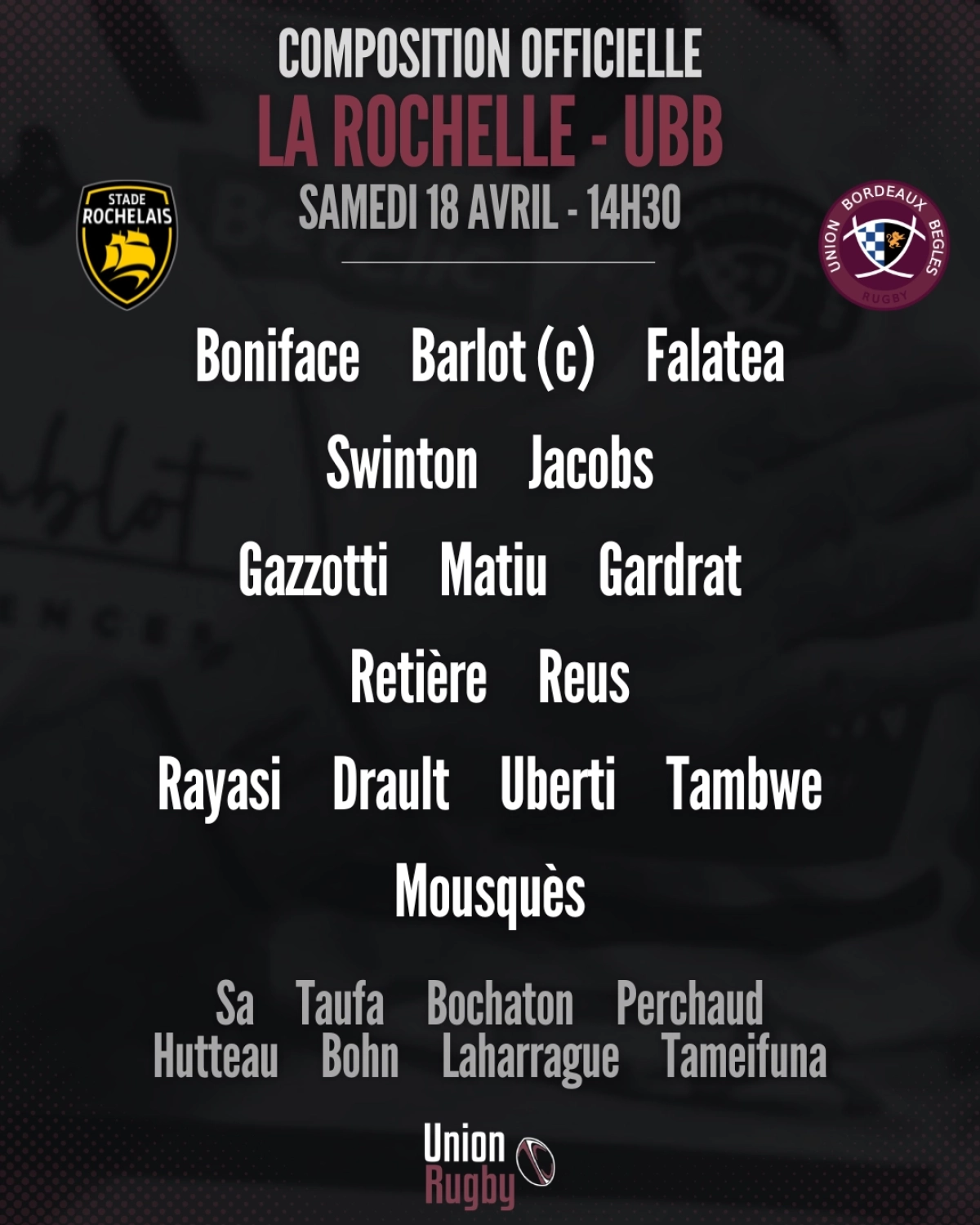 La Rochelle - UBB : La compo officielle du Stade Rochelais dévoilée pour le défi de samedi en Top 14