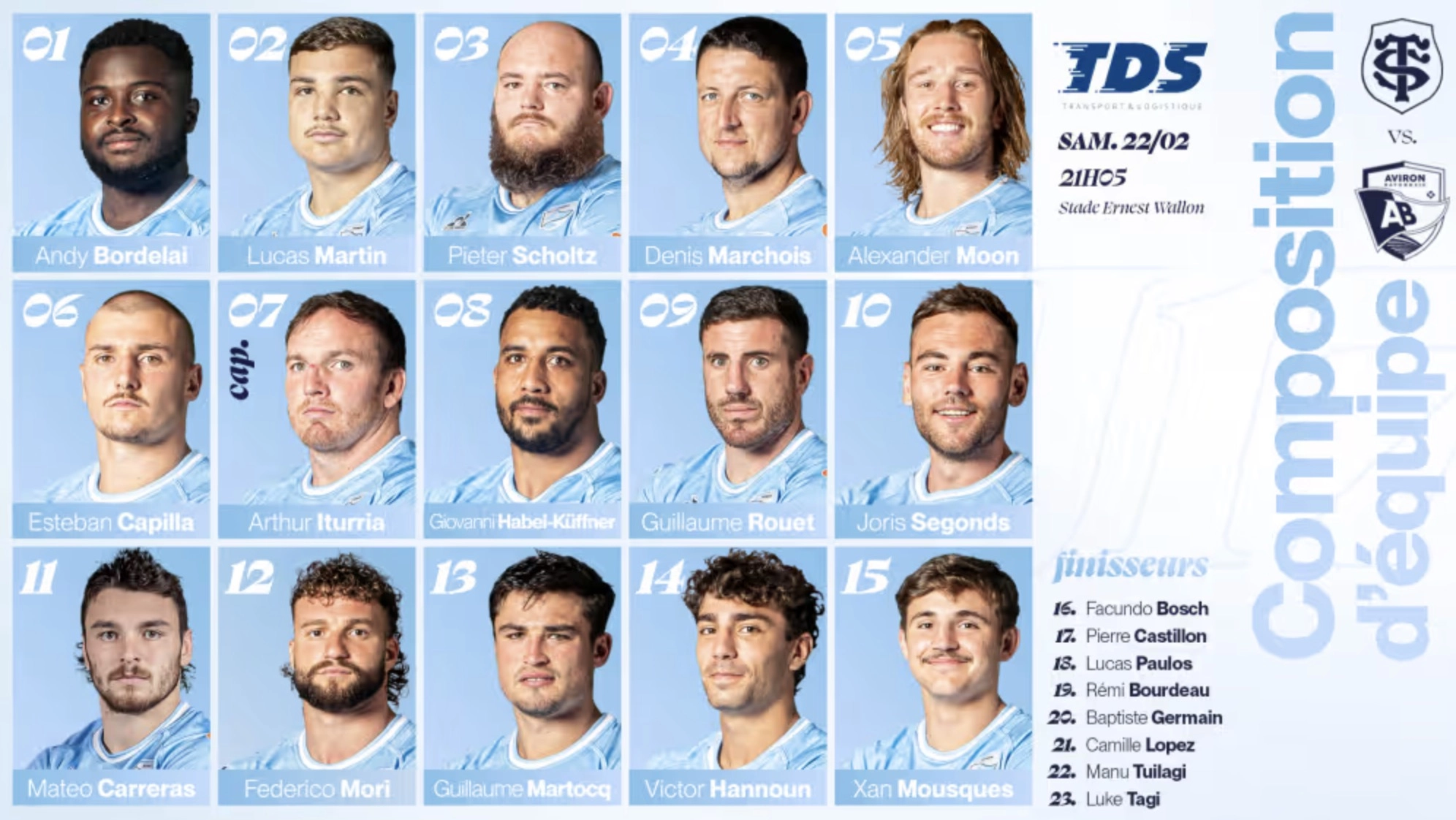 Les compositions pour Stade Toulousain vs Bayonne pour la 17ème journée de Top 14