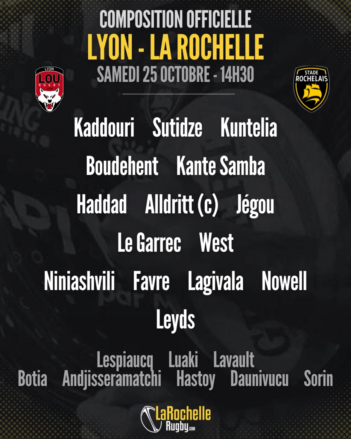 Lyon - La Rochelle : La composition officielle du Stade Rochelais révélée pour le match de samedi