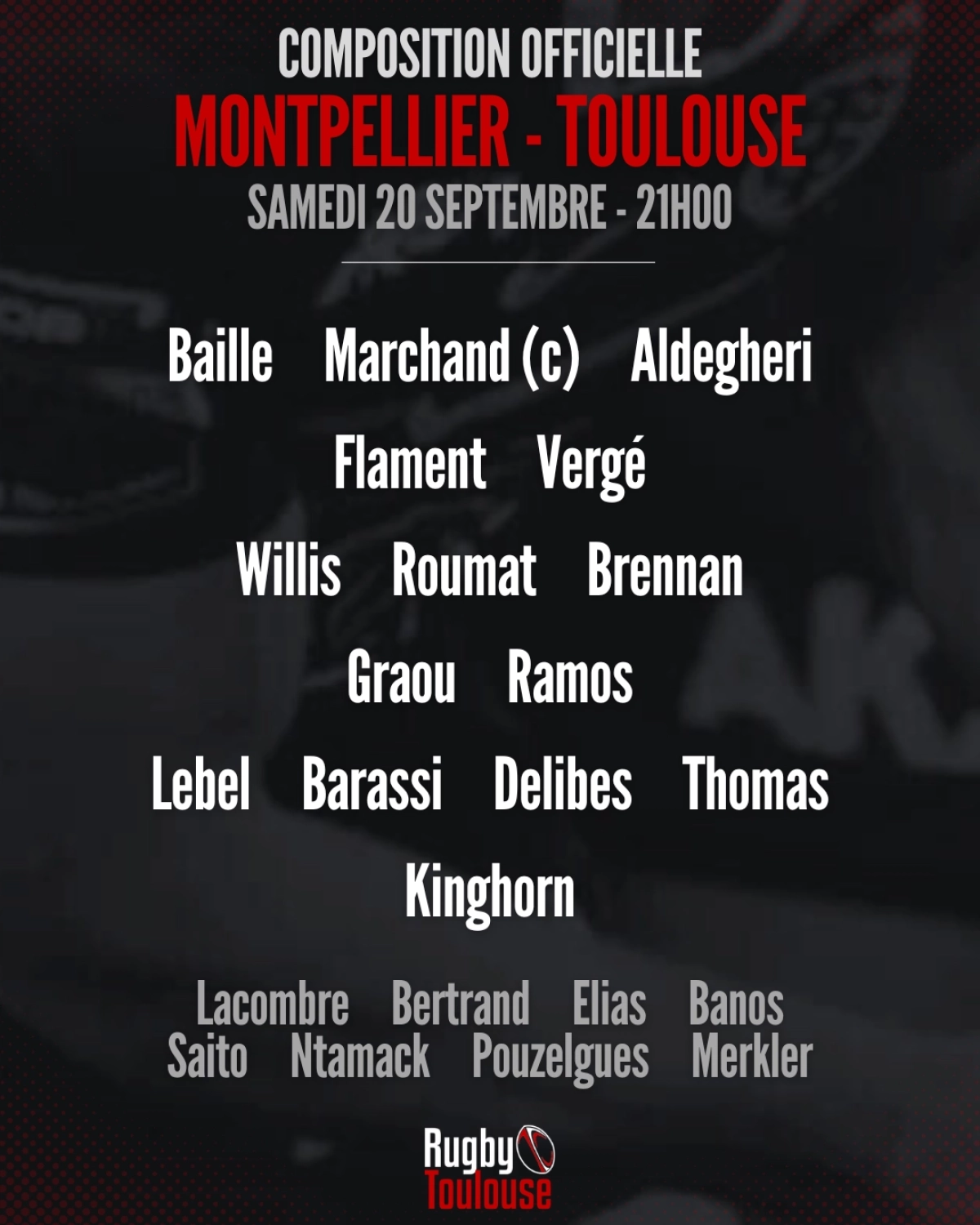 Montpellier-Toulouse : La composition du Stade Toulousain révélée pour le match de Top 14 samedi !