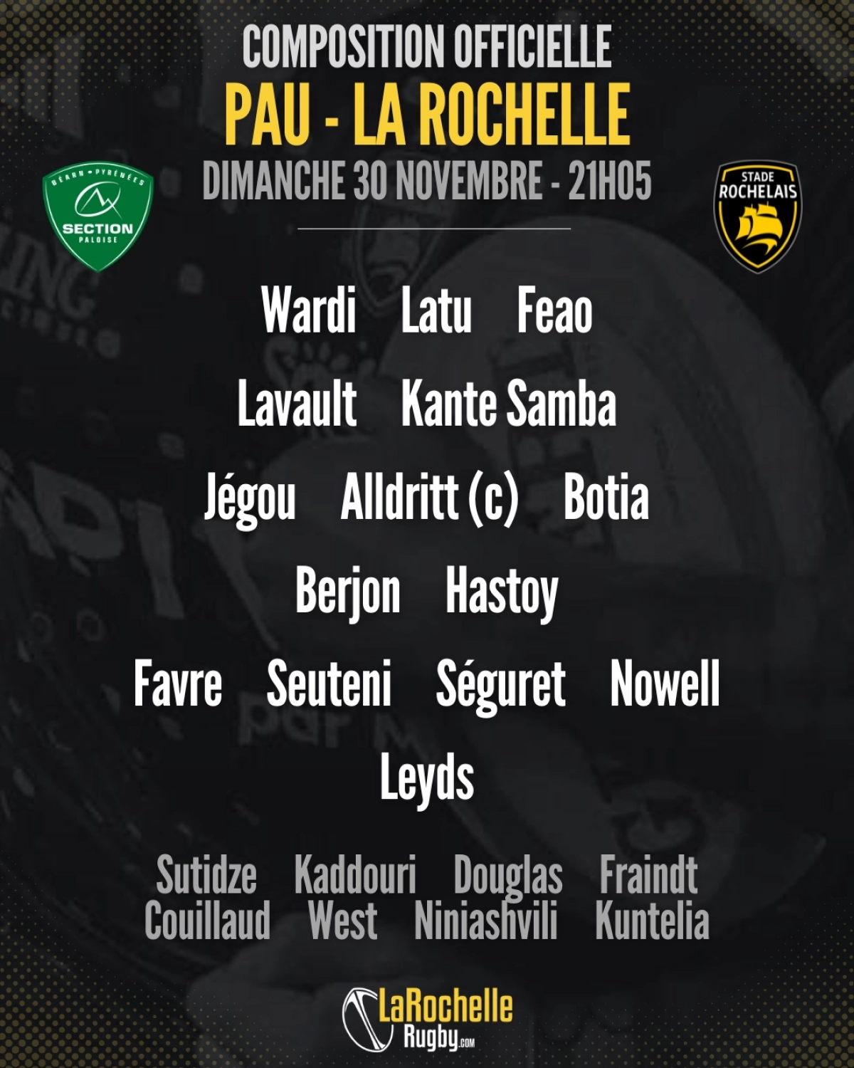 Pau - La Rochelle : La composition du Stade Rochelais pour le choc de dimanche soir en Top 14