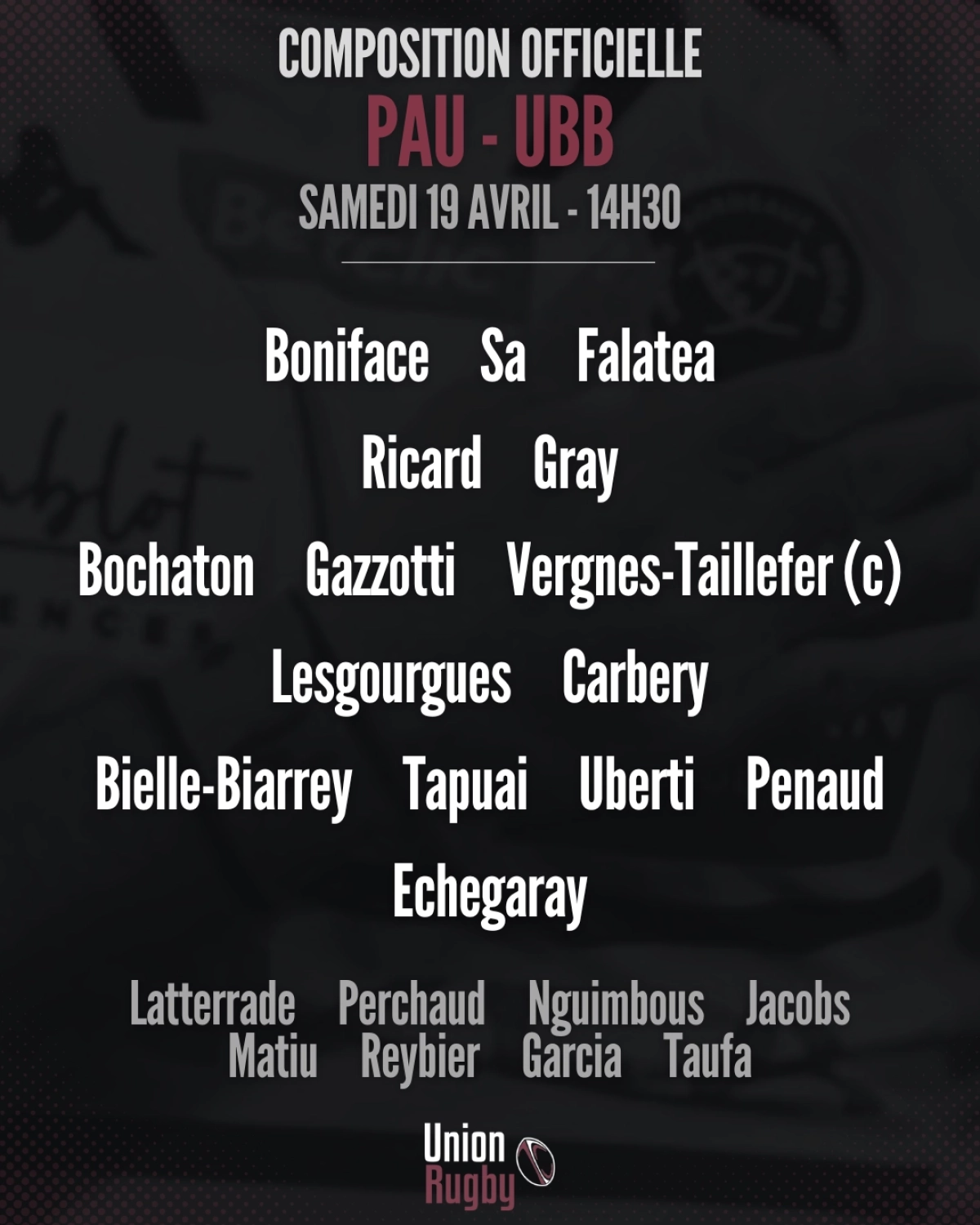 Pau vs UBB : Les compositions d'équipes dévoilées pour le match !