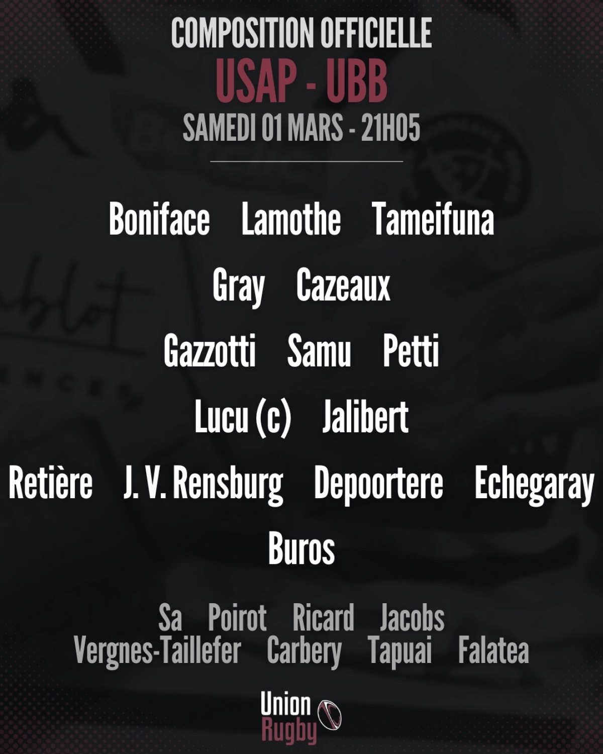 Perpignan vs UBB : Découvrez les compositions d'équipes
