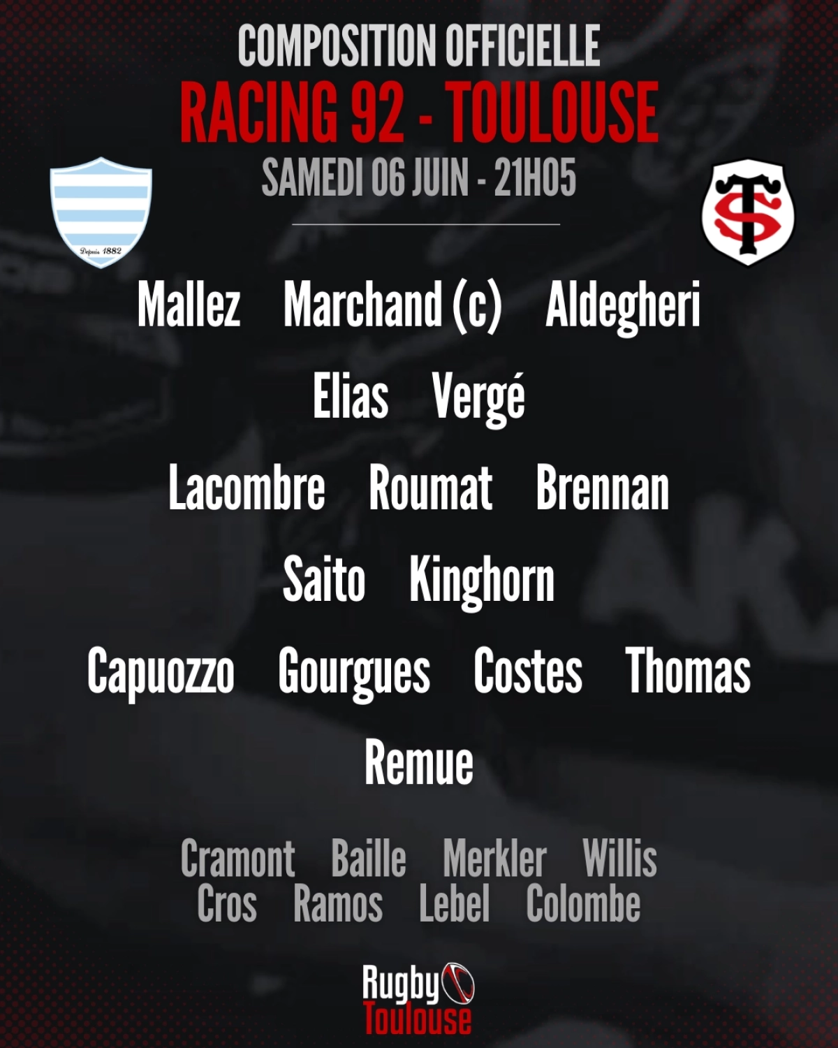 Racing 92 - Toulouse : La composition officielle du Stade Toulousain révélée pour le match de Top 14 samedi