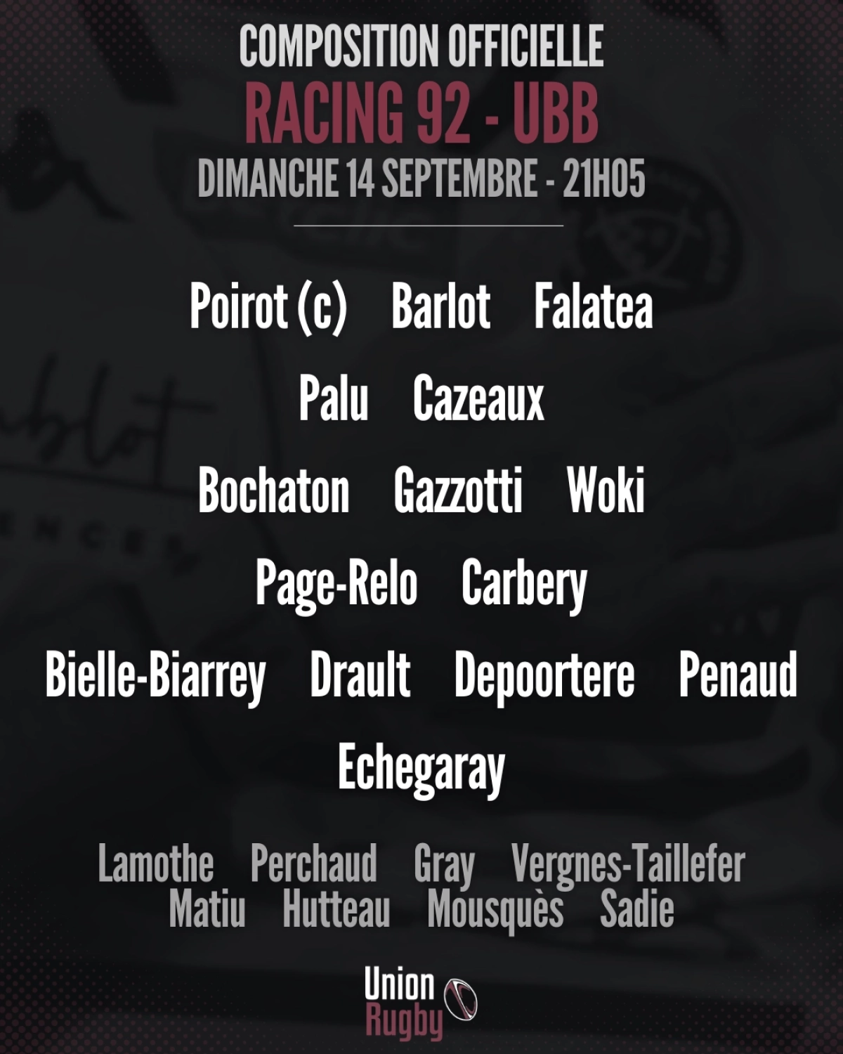 Racing 92 - UBB : Composition dévoilée pour le match de Top 14 de dimanche soir !