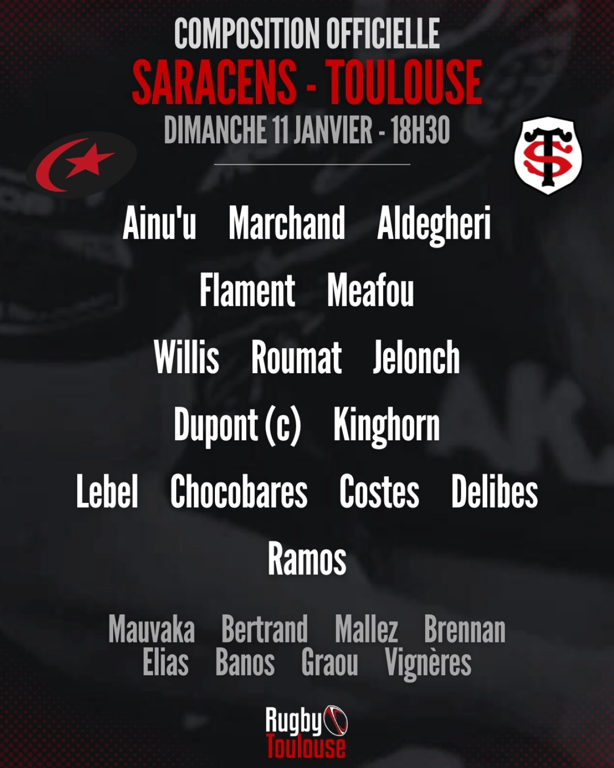 Saracens Toulouse : La compo officielle du Stade Toulousain révélée pour le choc de dimanche en Champions Cup