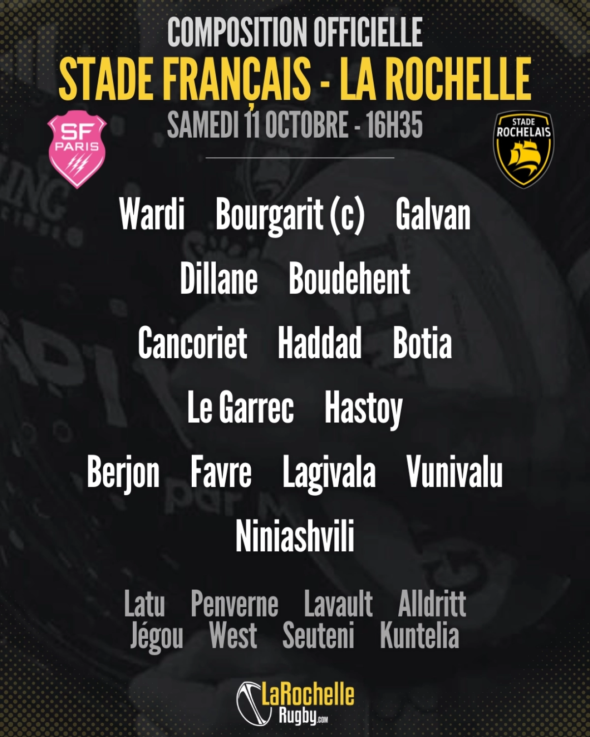 Stade Français - La Rochelle : La composition du Stade Rochelais pour le match de samedi