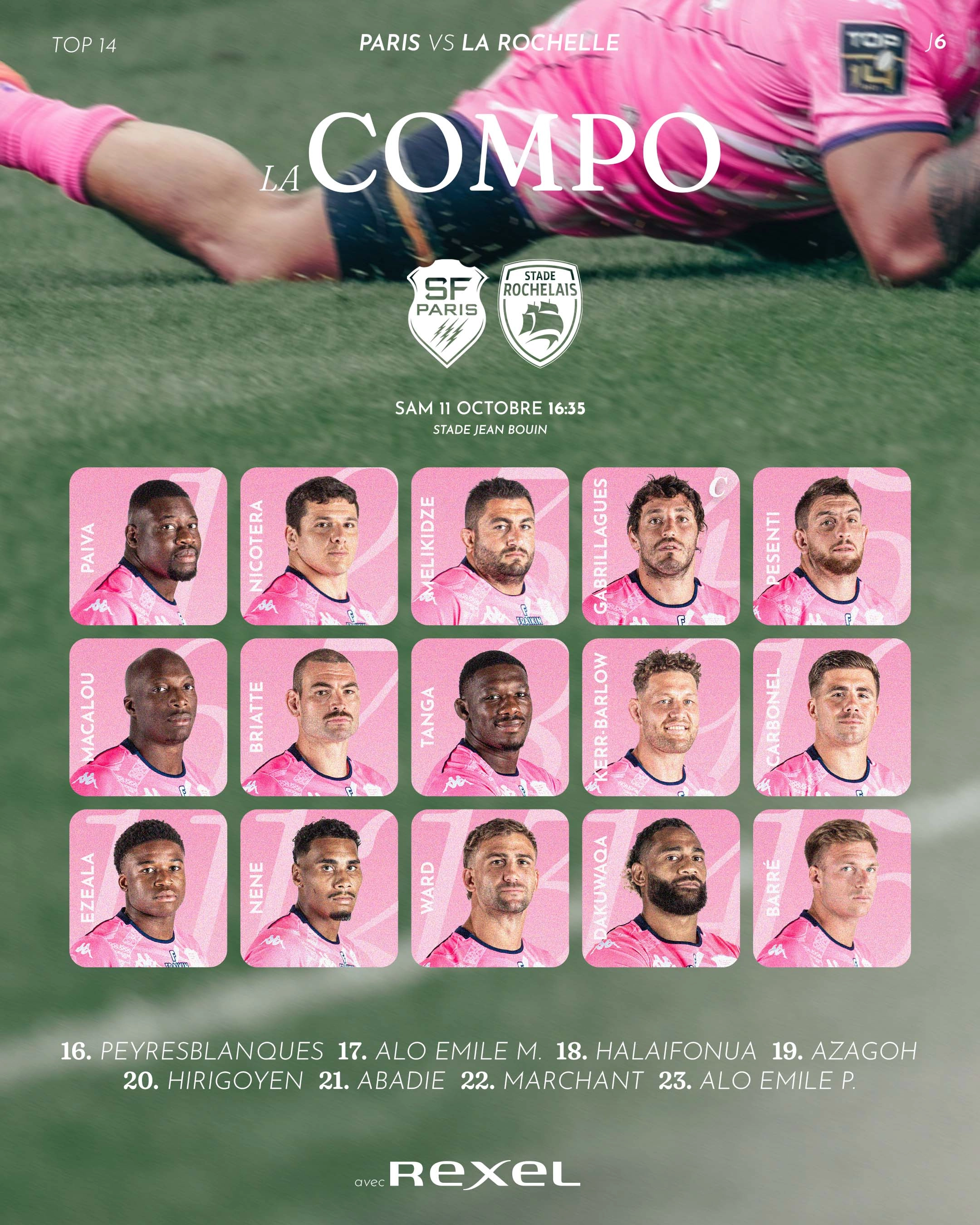 Stade Français - La Rochelle : La composition du Stade Rochelais pour le match de samedi