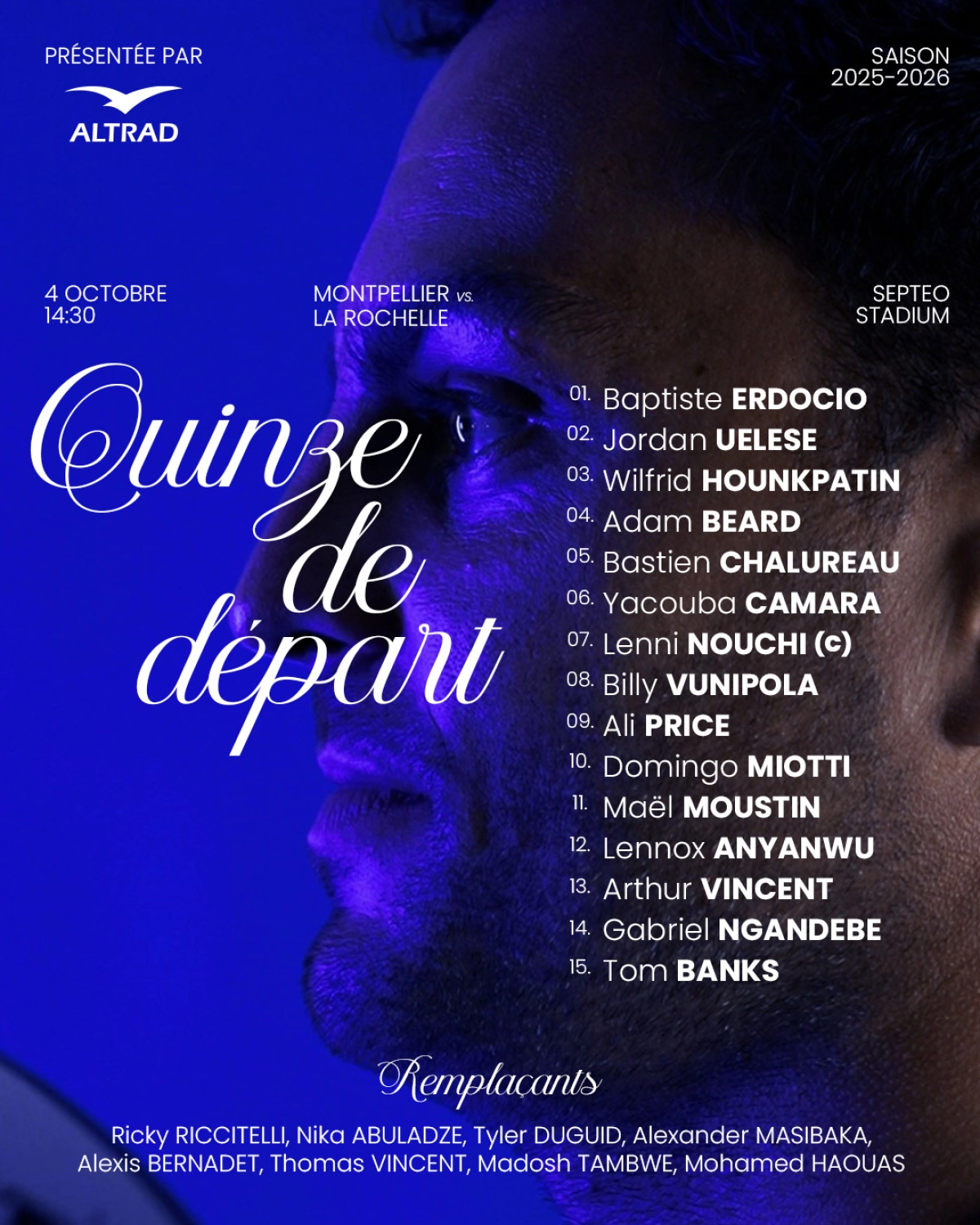 Stade Rochelais : Composition dévoilée pour le match à Montpellier samedi