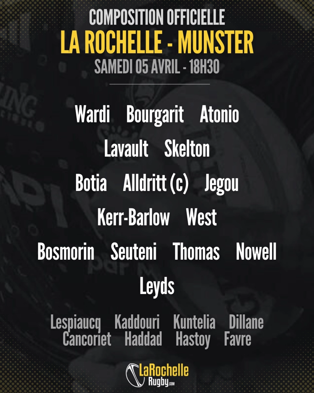 Stade Rochelais : La composition d'équipe pour le match crucial face au Munster !
