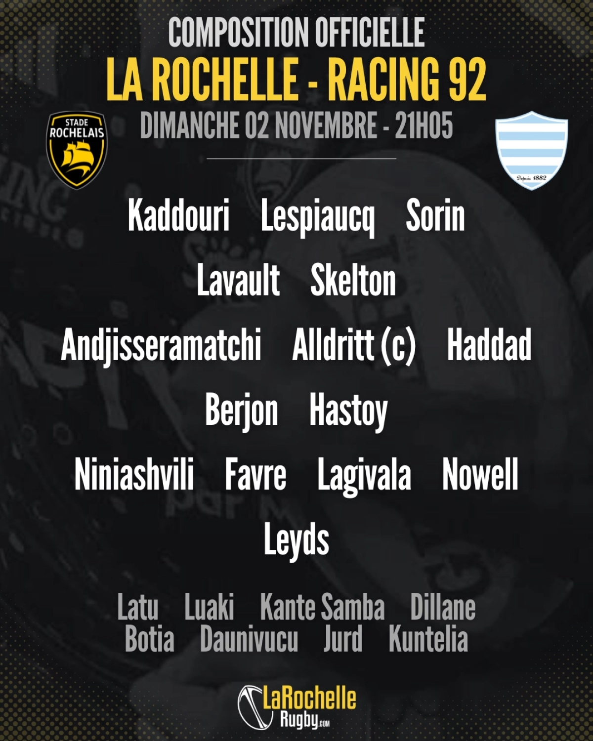 Stade Rochelais : La composition officielle révélée pour le duel face au Racing 92 dimanche soir