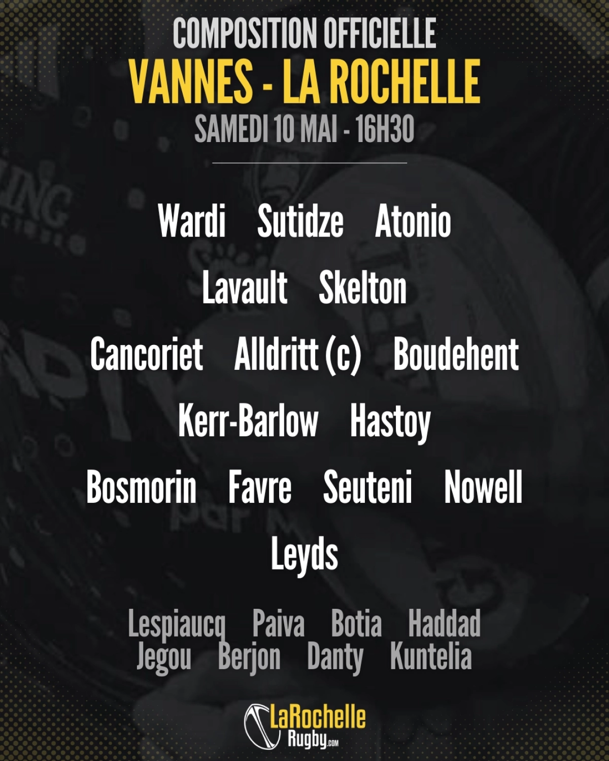 Stade Rochelais : Les compositions d'équipes révélées pour le match crucial à Vannes