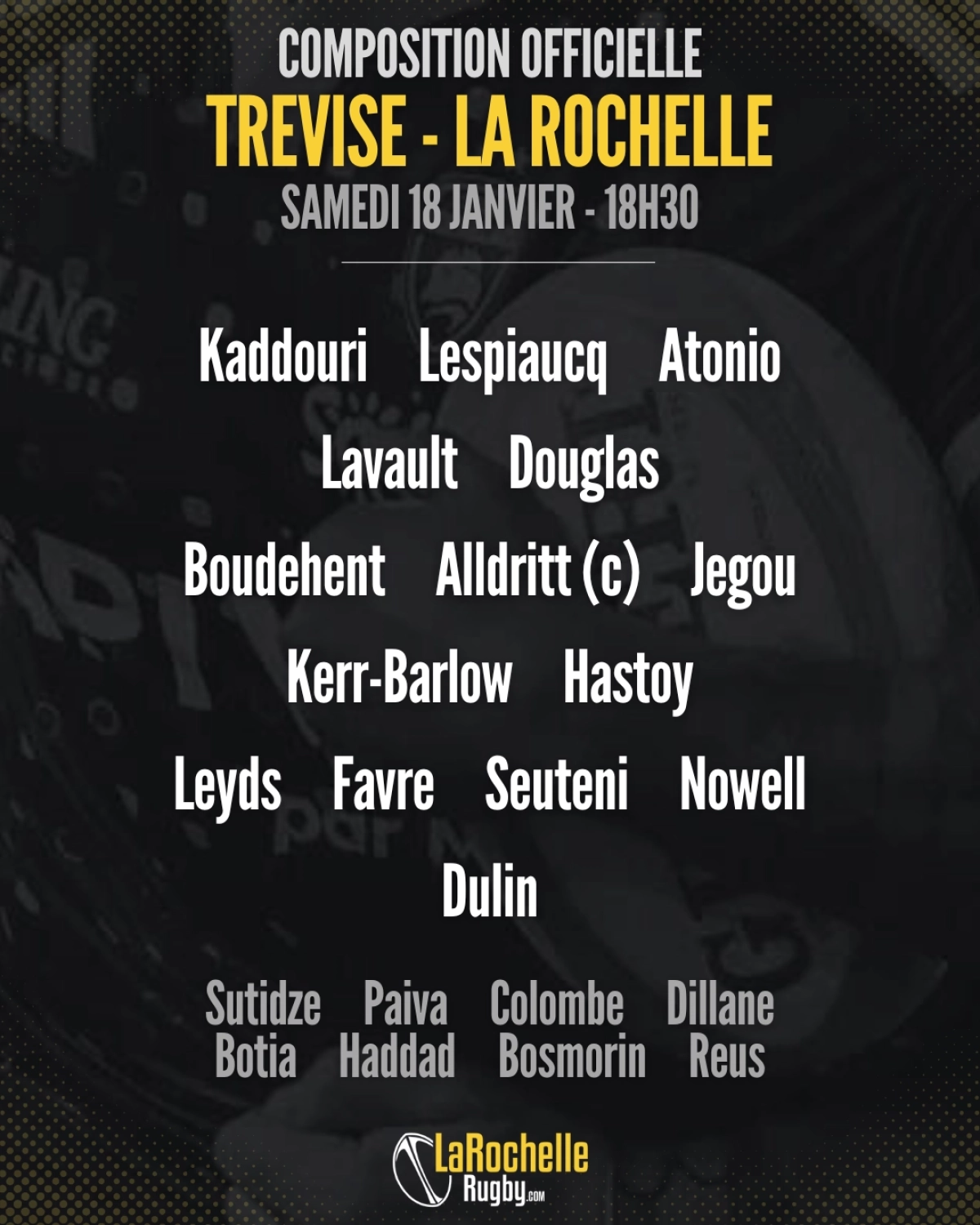 Stade Rochelais : Les compositions pour le match face à Trévise en Champions Cup
