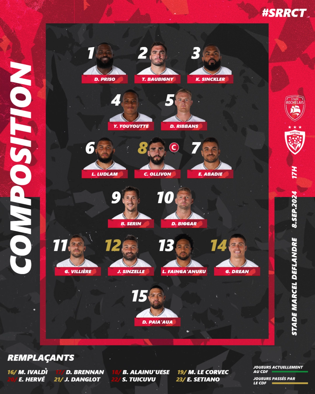 Stade Rochelais Toulon : Les compositions officielles