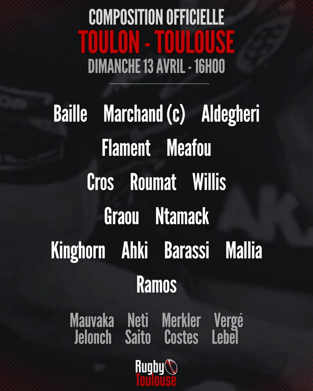 Stade Toulousain : Les compositions d'équipes révélées pour le match crucial face à Toulon