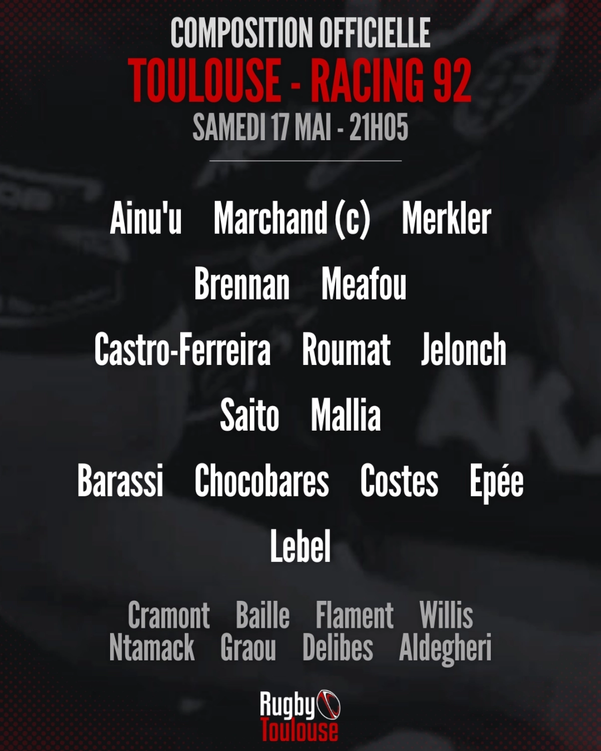 Stade Toulousain : Les compositions, heure et chaine de diffusion TV du match face au Racing 92