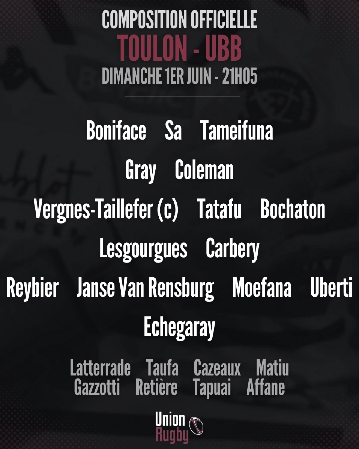 Top 14 : les compositions de Toulon - UBB révélées