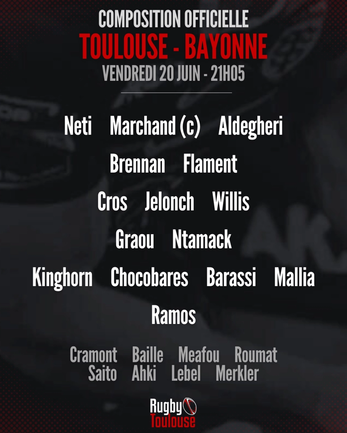 Top 14 : les compositions de Toulouse contre Bayonne révélées