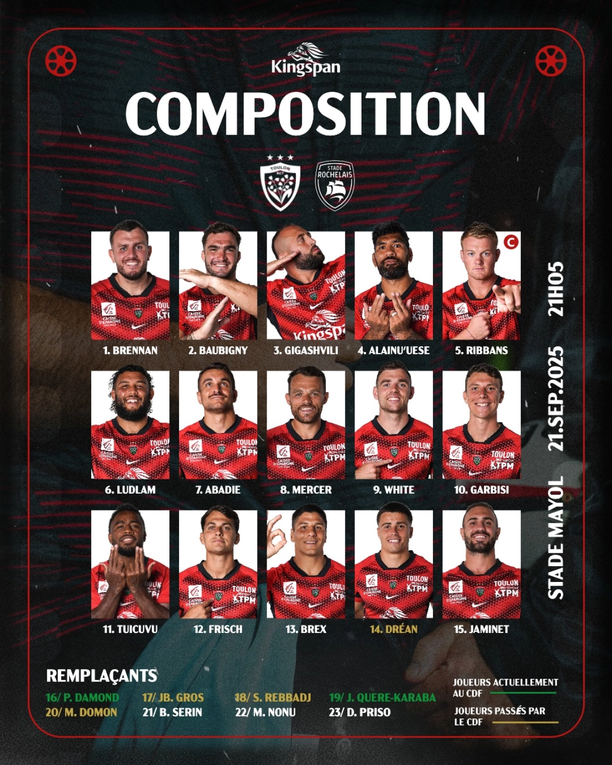 Toulon-La Rochelle : La composition du Stade Rochelais pour le choc de dimanche en Top 14 !