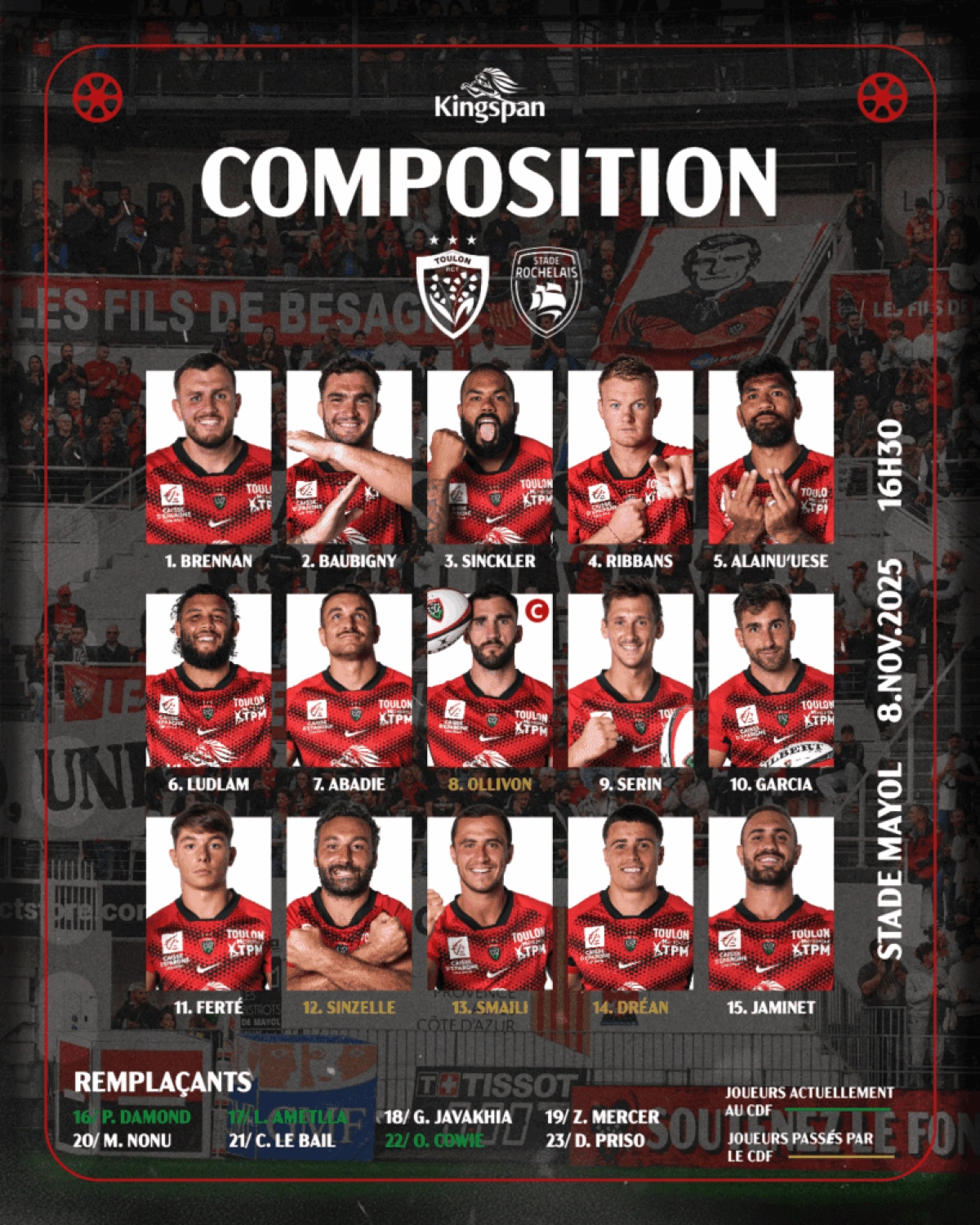 Toulon - La Rochelle : Les compositions d'équipes dévoilées pour le match de samedi soir