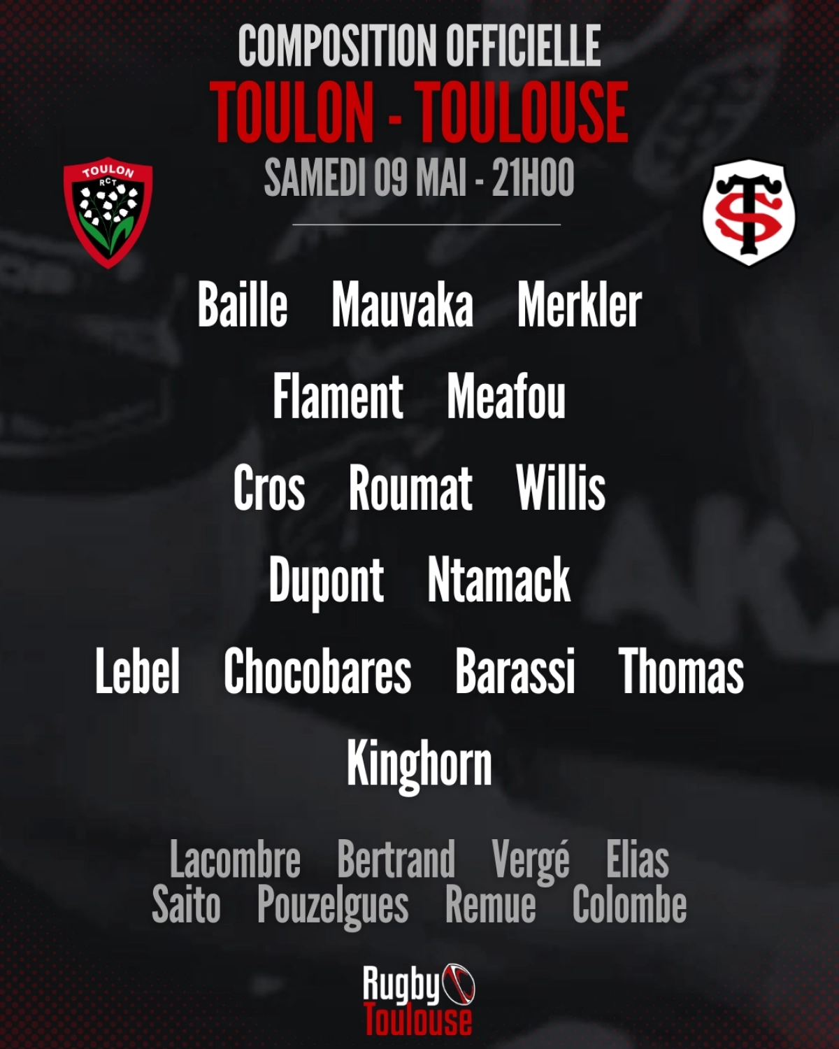 Toulon - Toulouse : La compo officielle du Stade Toulousain révélée pour le choc de samedi en Top 14