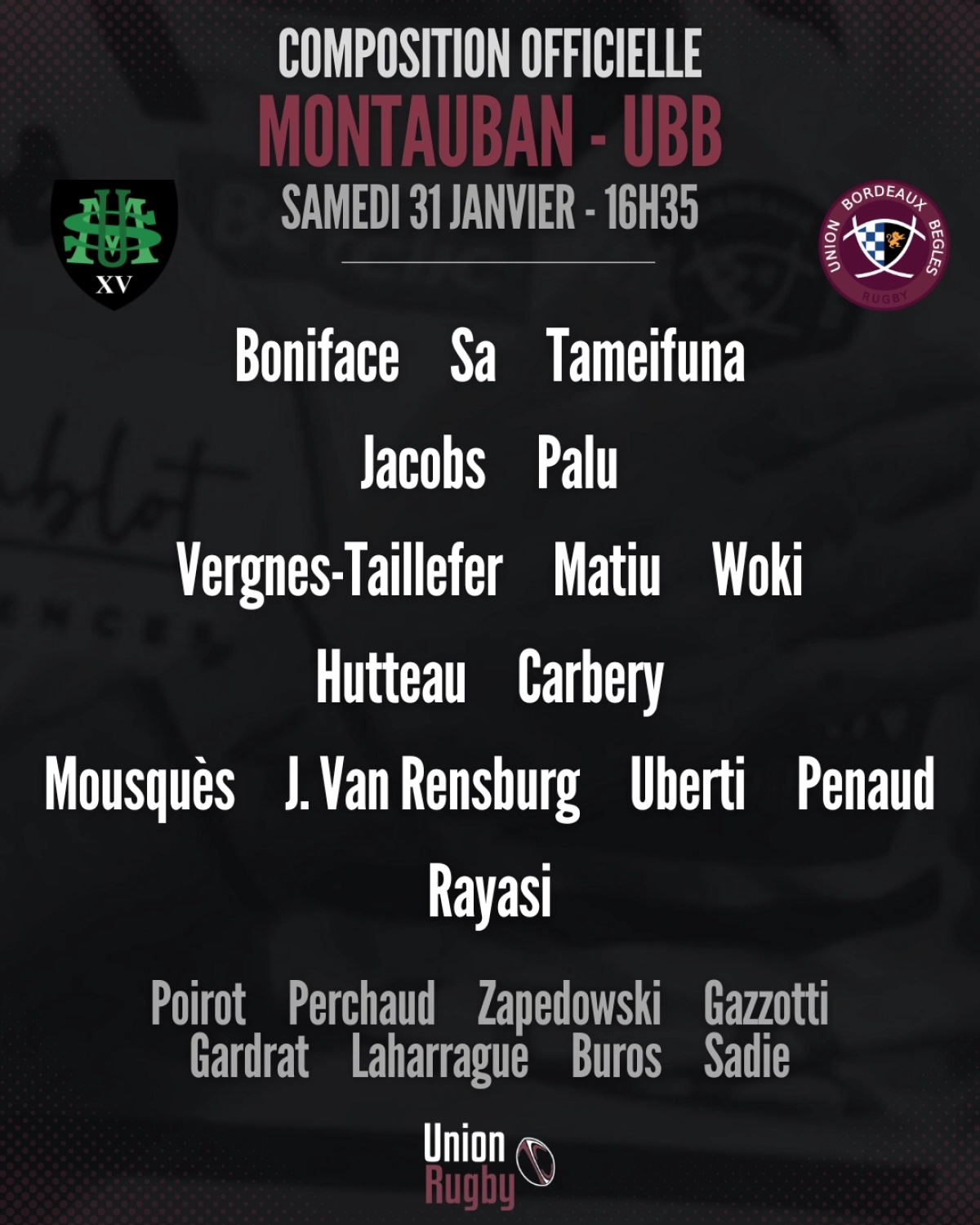 Toulouse - Bayonne : La compo officielle du Stade Toulousain dévoilée pour le match de samedi en Top 14