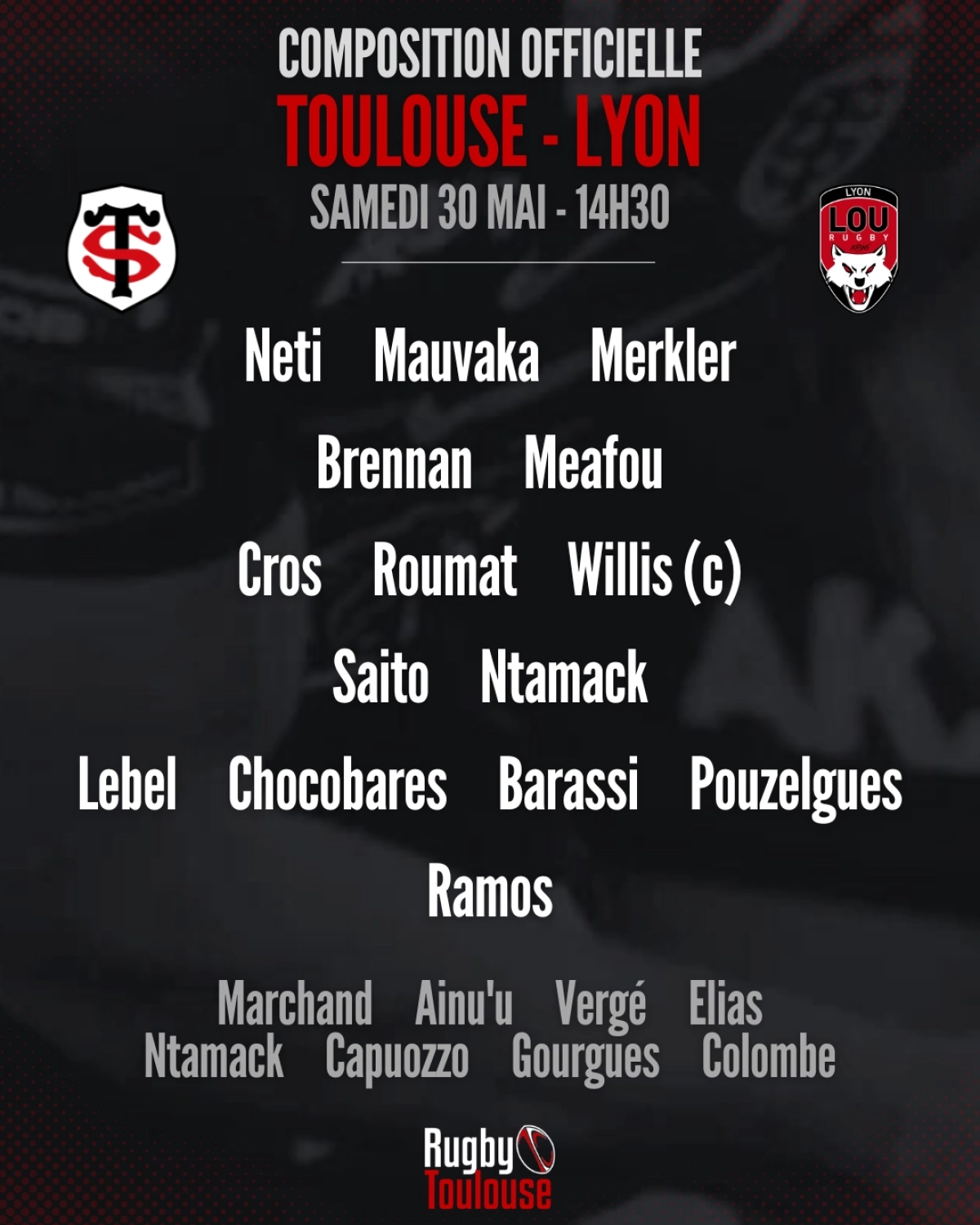 Toulouse - Lyon : La compo officielle du Stade Toulousain révélée pour le match de samedi en Top 14