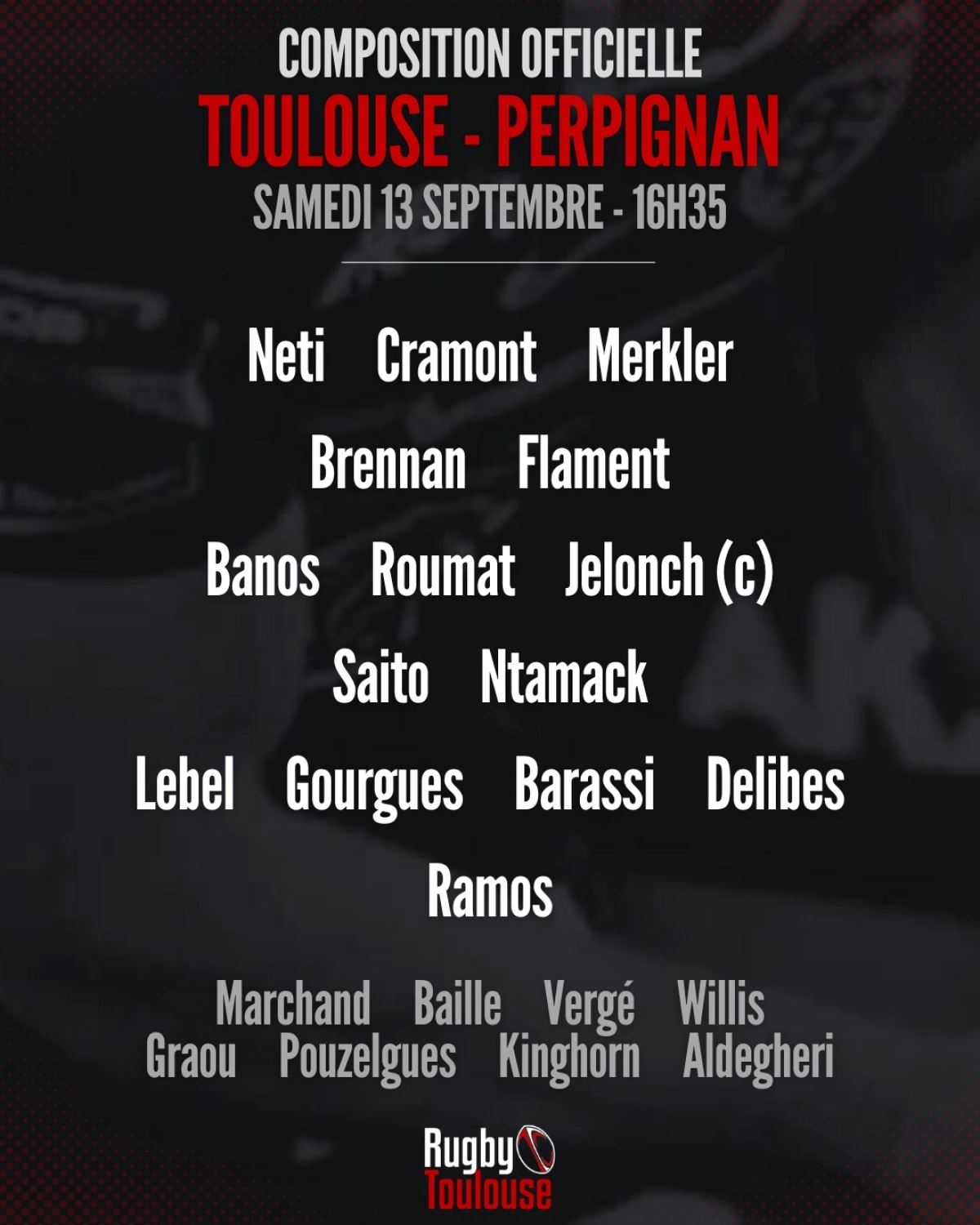 Toulouse - Perpignan : La composition officielle du Stade Toulousain pour affronter l'USAP samedi !