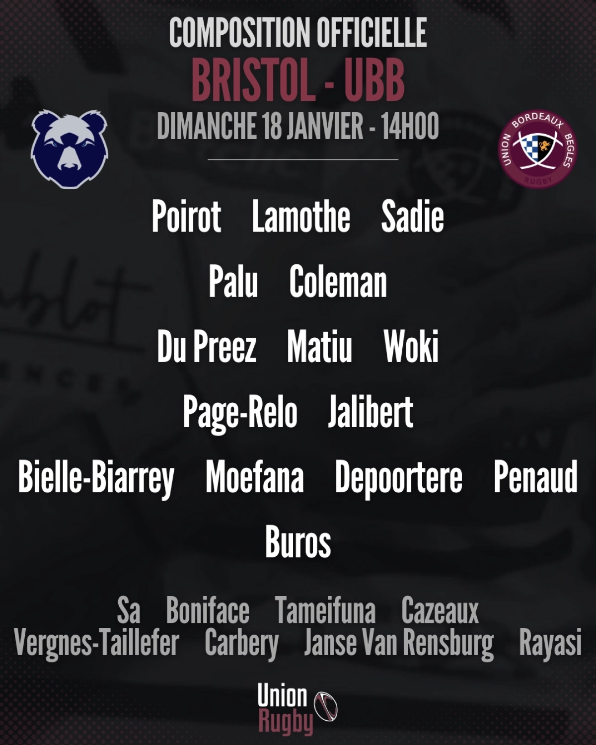 Toulouse vs Sale : La compo officielle du Stade Toulousain dévoilée pour le match de samedi en Champions Cup