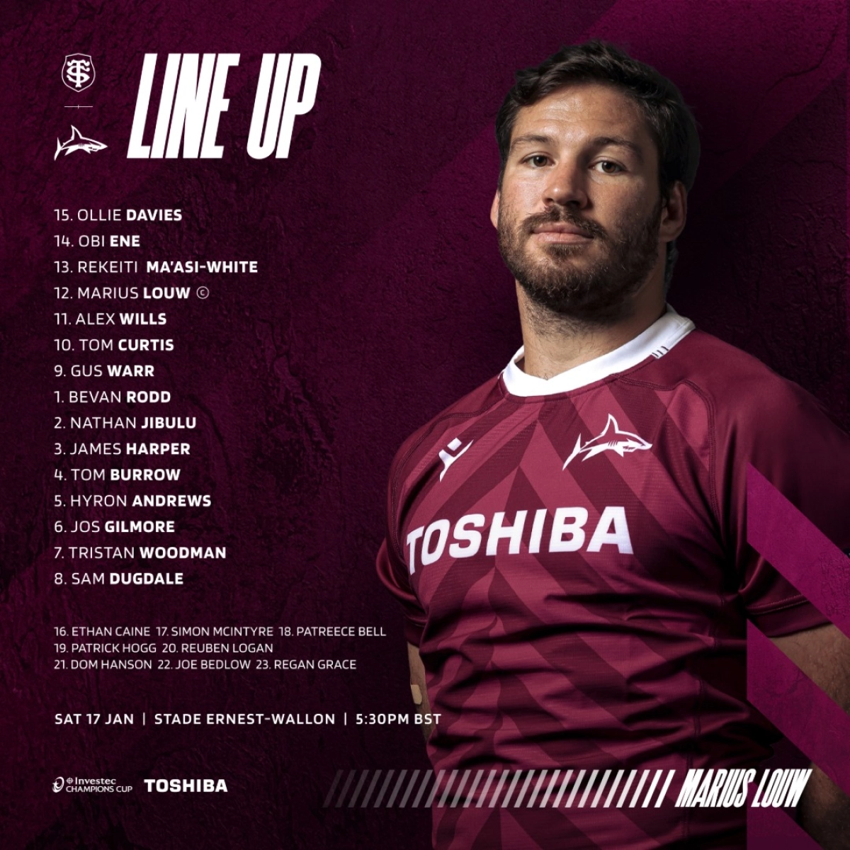 Toulouse vs Sale : La compo officielle du Stade Toulousain dévoilée pour le match de samedi en Champions Cup