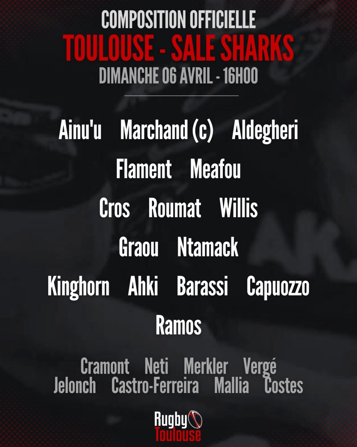 Toulouse vs Sale Sharks : Découvrez les compositions officielles !