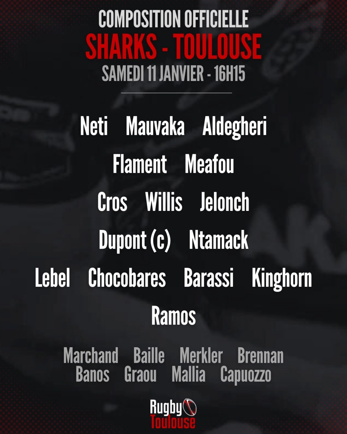 Toulouse vs Sharks : Découvrez les compositions pour la Champions Cup !