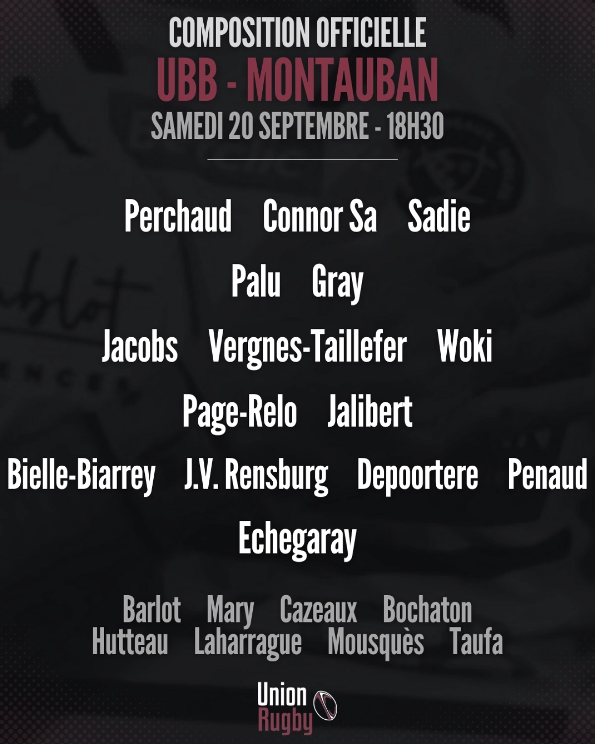 UBB-Montauban : Composition officielle dévoilée pour le match de samedi !