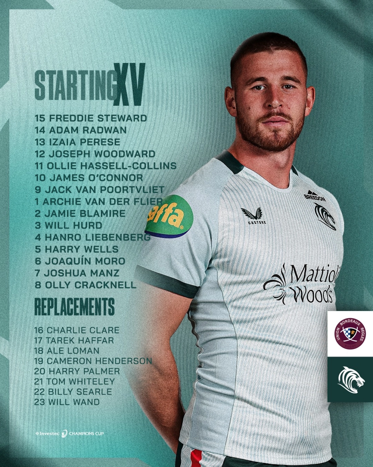 UBB - Leicester : La compo officielle de l'Union Bordeaux-Bègles dévoilée pour la Champions Cup dimanche