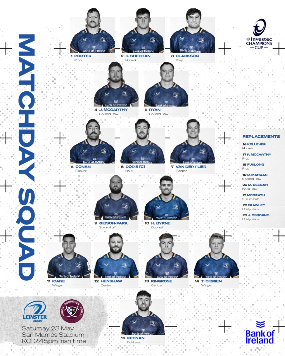 UBB - Leinster : Les compositions officielles révélées pour la finale de Champions Cup samedi