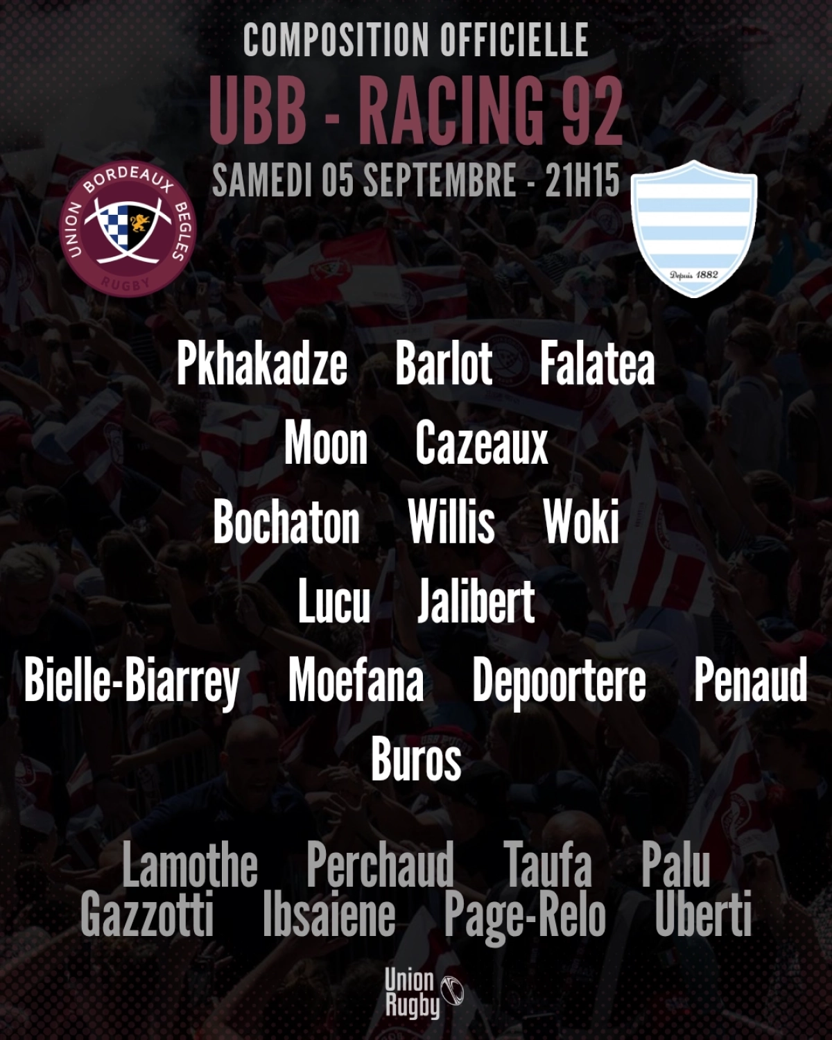 UBB - Racing 92 : La compo officielle de l'Union Bordeaux-Bègles révélée pour le match de samedi en Top 14